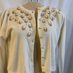 Elegant Cream Beaded Women's Sweater